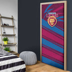 Brisbane Lions Australian Football Door Cover Regal Lion Mascot With Indigenous Pattern Art
