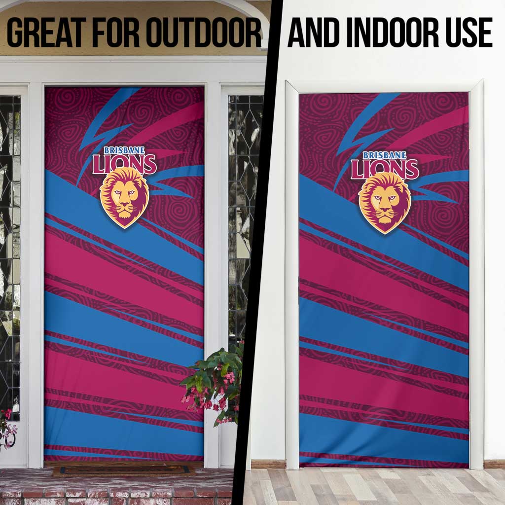 Brisbane Lions Australian Football Door Cover Regal Lion Mascot With Indigenous Pattern Art