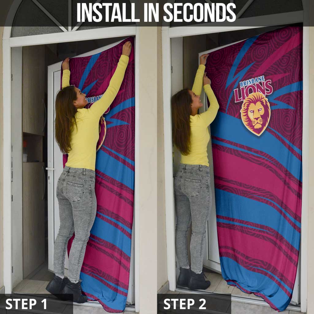 Brisbane Lions Australian Football Door Cover Regal Lion Mascot With Indigenous Pattern Art