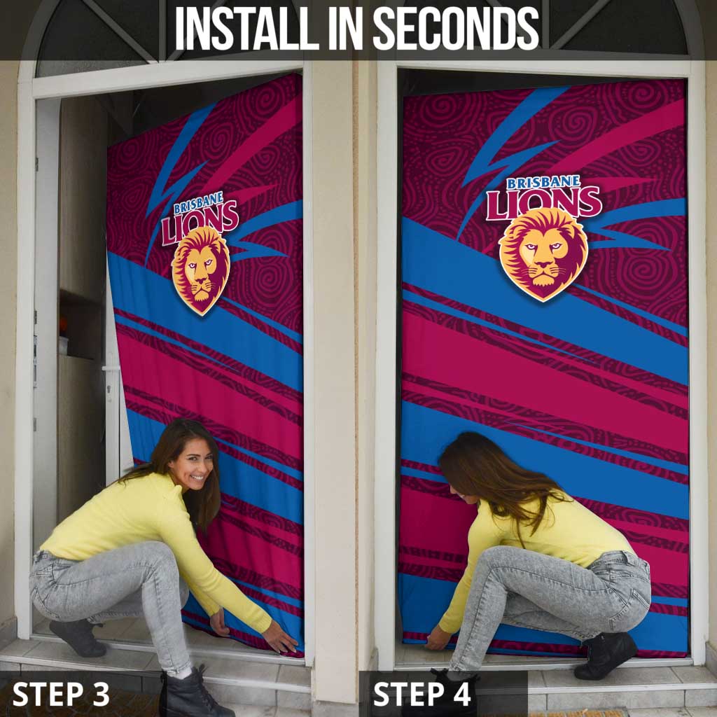 Brisbane Lions Australian Football Door Cover Regal Lion Mascot With Indigenous Pattern Art