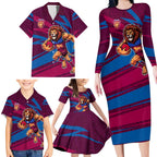 Brisbane Lions Australian Football Family Matching Long Sleeve Bodycon Dress and Hawaiian Shirt Regal Lion Mascot With Indigenous Pattern Art