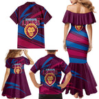 Brisbane Lions Australian Football Family Matching Mermaid Dress and Hawaiian Shirt Regal Lion Mascot With Indigenous Pattern Art