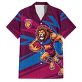 Brisbane Lions Australian Football Family Matching Off Shoulder Maxi Dress and Hawaiian Shirt Regal Lion Mascot With Indigenous Pattern Art