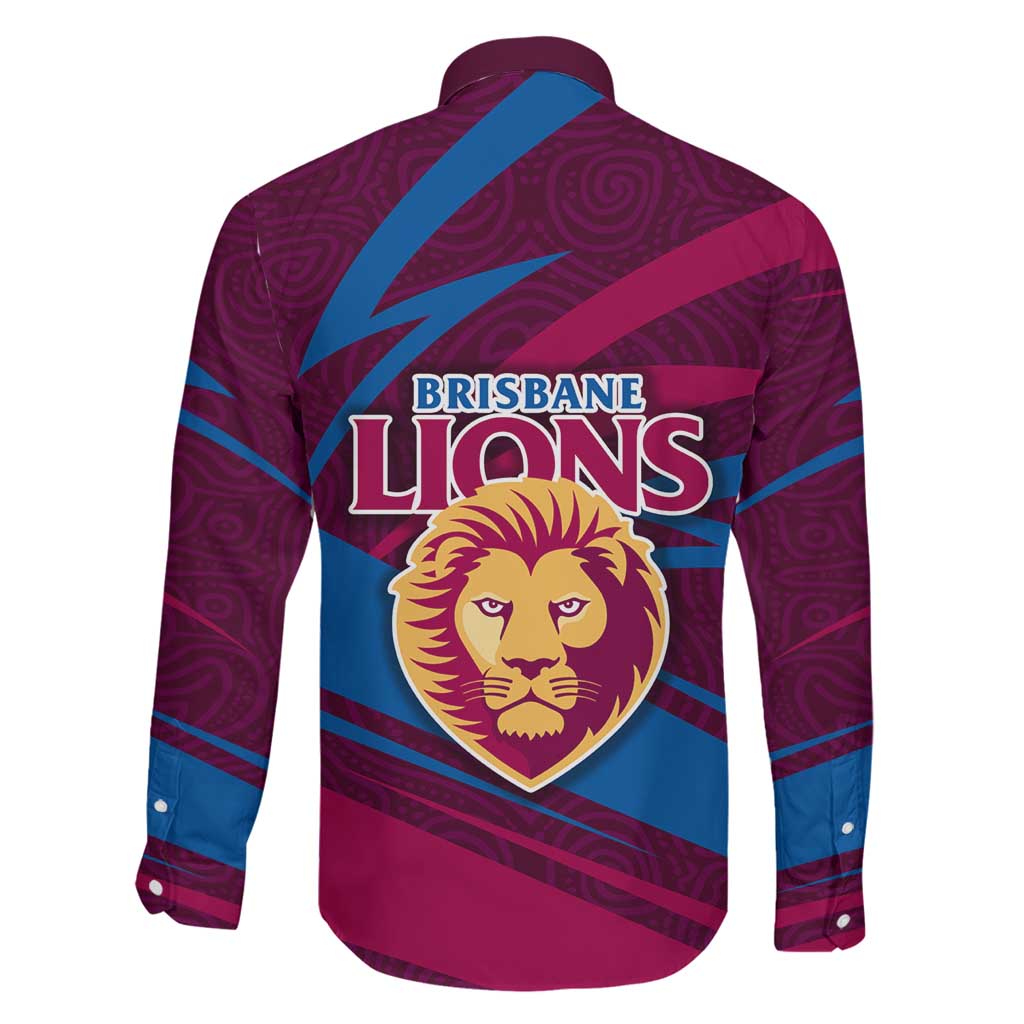 Brisbane Lions Australian Football Family Matching Off Shoulder Maxi Dress and Hawaiian Shirt Regal Lion Mascot With Indigenous Pattern Art
