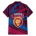 Brisbane Lions Australian Football Family Matching Off Shoulder Short Dress and Hawaiian Shirt Regal Lion Mascot With Indigenous Pattern Art