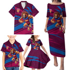 Brisbane Lions Australian Football Family Matching Puletasi and Hawaiian Shirt Regal Lion Mascot With Indigenous Pattern Art