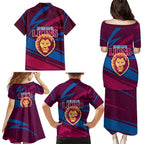 Brisbane Lions Australian Football Family Matching Puletasi and Hawaiian Shirt Regal Lion Mascot With Indigenous Pattern Art