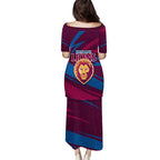 Brisbane Lions Australian Football Family Matching Puletasi and Hawaiian Shirt Regal Lion Mascot With Indigenous Pattern Art