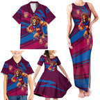 Brisbane Lions Australian Football Family Matching Tank Maxi Dress and Hawaiian Shirt Regal Lion Mascot With Indigenous Pattern Art