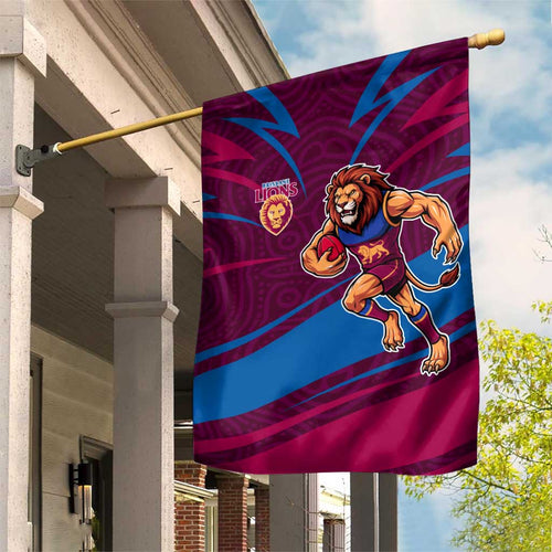 Brisbane Lions Australian Football Garden Flag Regal Lion Mascot With Indigenous Pattern Art