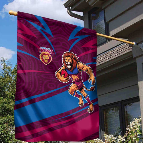 Brisbane Lions Australian Football Garden Flag Regal Lion Mascot With Indigenous Pattern Art