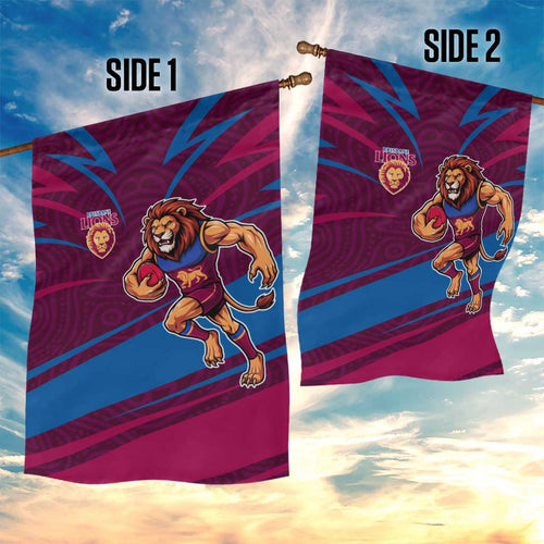 Brisbane Lions Australian Football Garden Flag Regal Lion Mascot With Indigenous Pattern Art