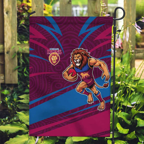 Brisbane Lions Australian Football Garden Flag Regal Lion Mascot With Indigenous Pattern Art