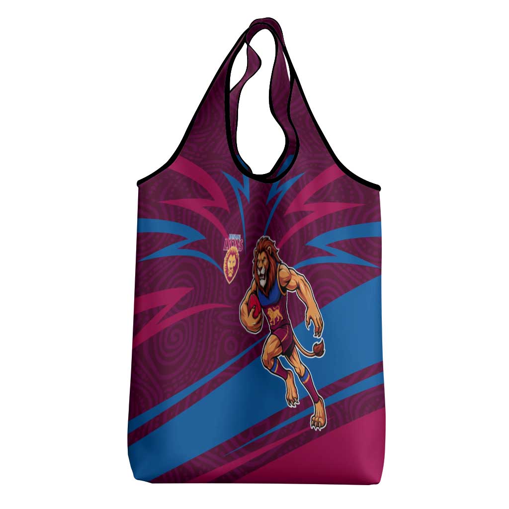 Brisbane Lions Australian Football Grocery Bag Regal Lion Mascot With Indigenous Pattern Art