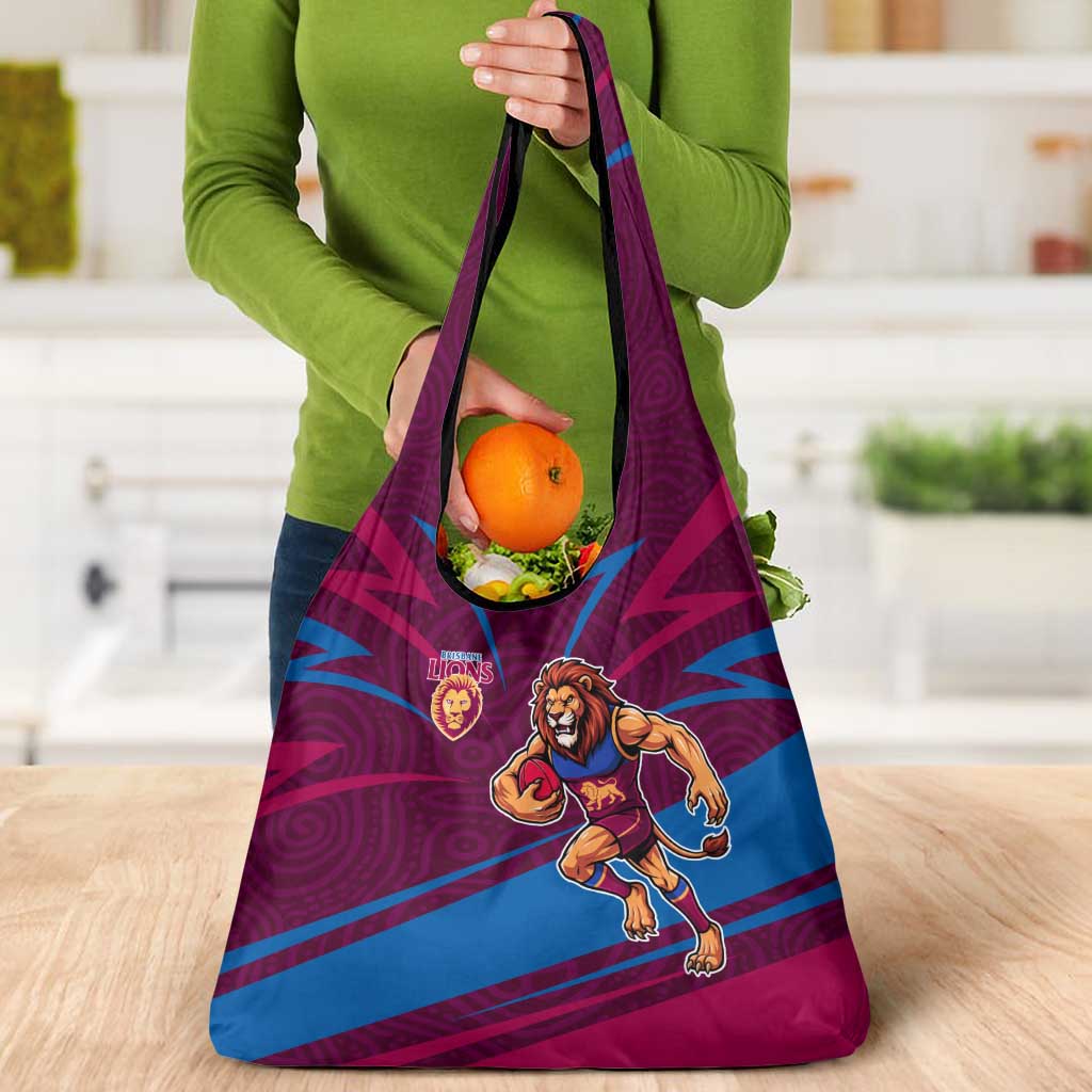 Brisbane Lions Australian Football Grocery Bag Regal Lion Mascot With Indigenous Pattern Art