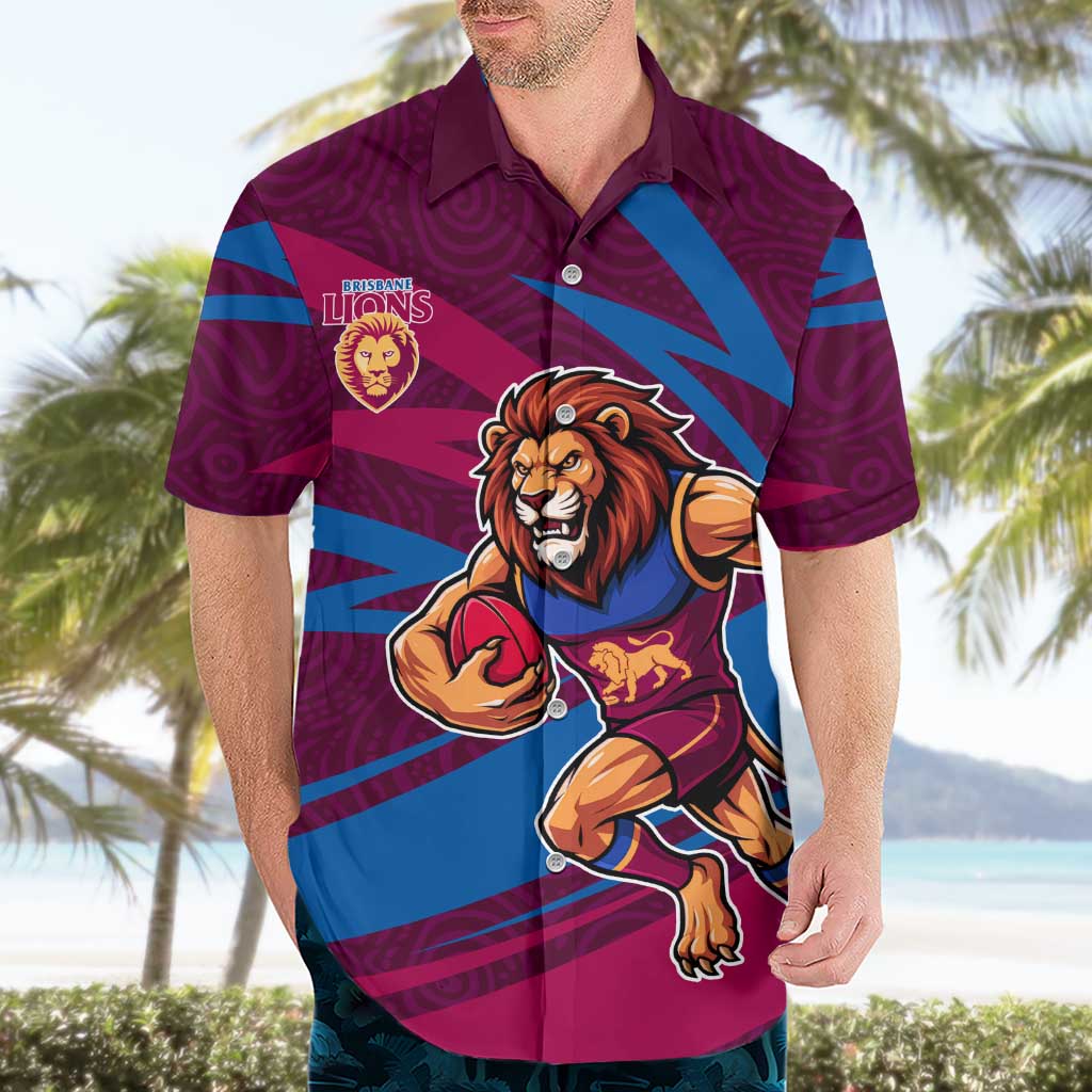 Brisbane Lions Australian Football Hawaiian Shirt Regal Lion Mascot With Indigenous Pattern Art
