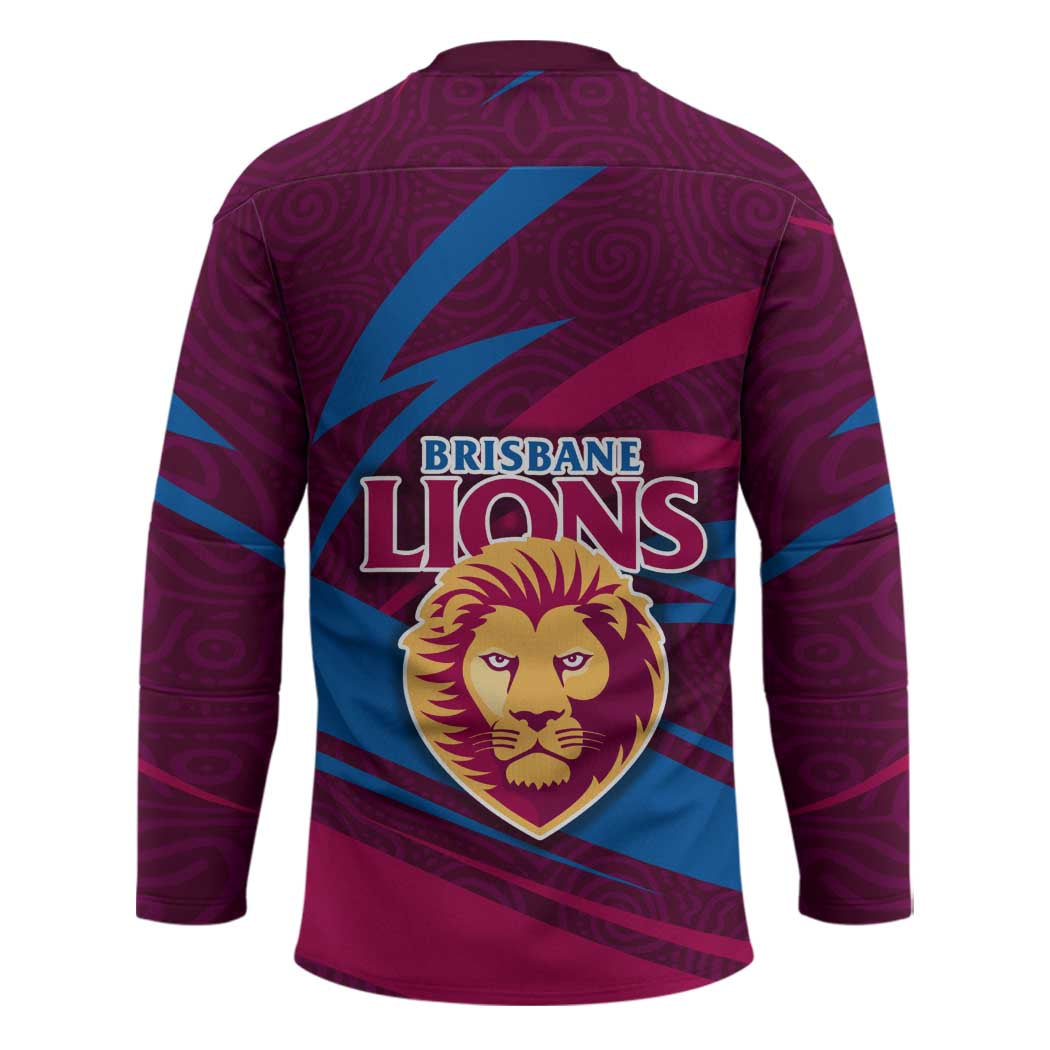 Brisbane Lions Australian Football Hockey Jersey Regal Lion Mascot With Indigenous Pattern Art