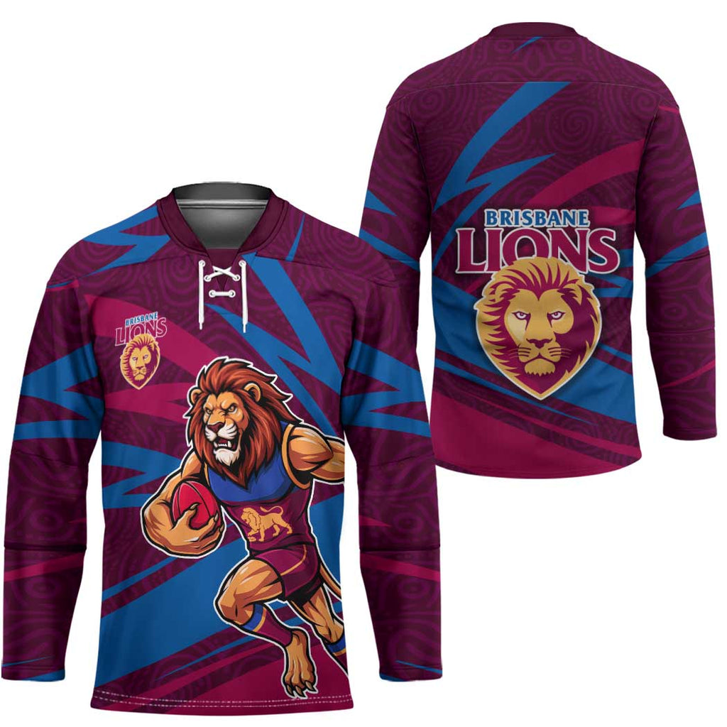 Brisbane Lions Australian Football Hockey Jersey Regal Lion Mascot With Indigenous Pattern Art