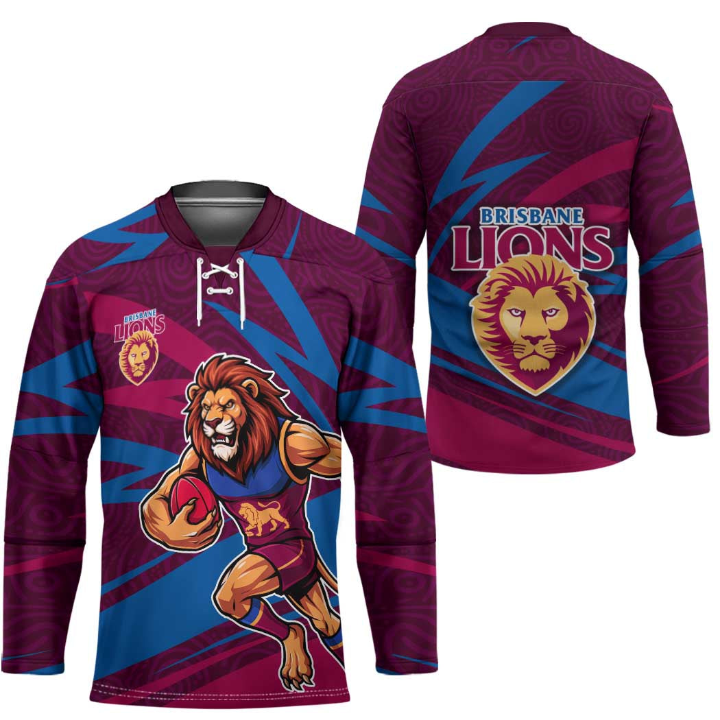 Brisbane Lions Australian Football Hockey Jersey Regal Lion Mascot With Indigenous Pattern Art