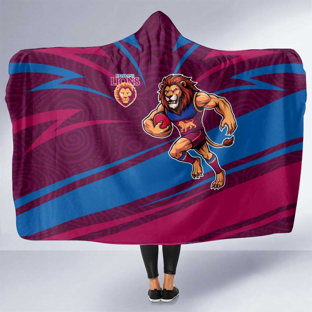 Brisbane Lions Australian Football Hooded Blanket Regal Lion Mascot With Indigenous Pattern Art