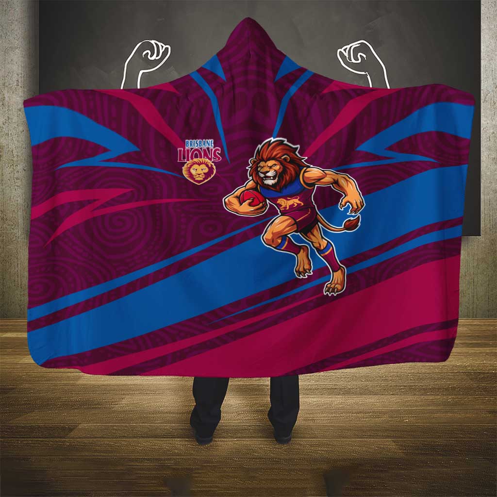 Brisbane Lions Australian Football Hooded Blanket Regal Lion Mascot With Indigenous Pattern Art