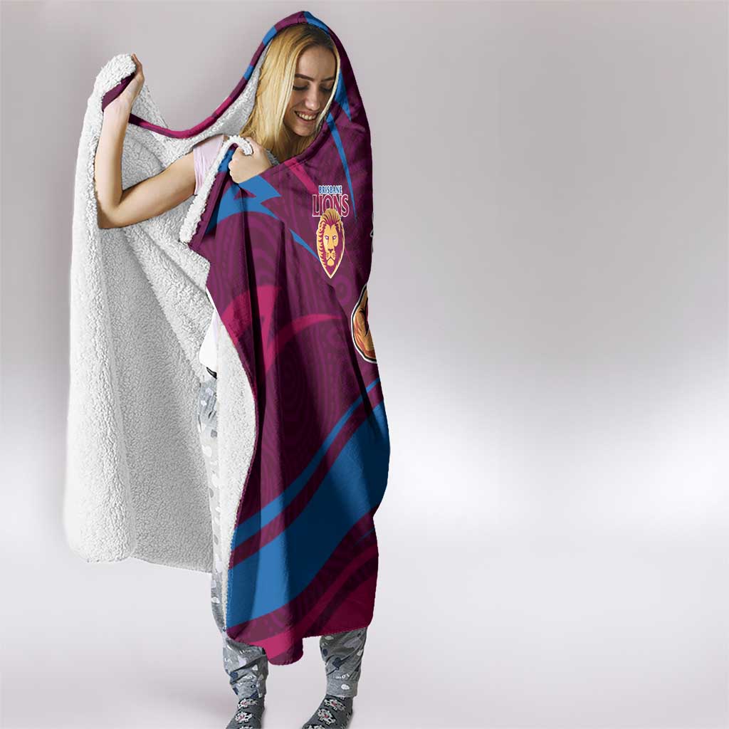Brisbane Lions Australian Football Hooded Blanket Regal Lion Mascot With Indigenous Pattern Art