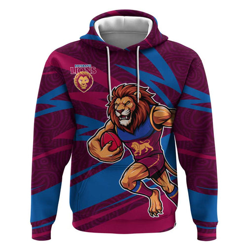 Brisbane Lions Australian Football Hoodie Regal Lion Mascot With Indigenous Pattern Art