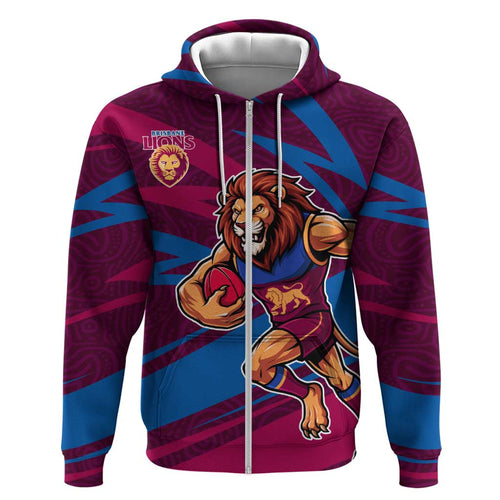Brisbane Lions Australian Football Hoodie Regal Lion Mascot With Indigenous Pattern Art