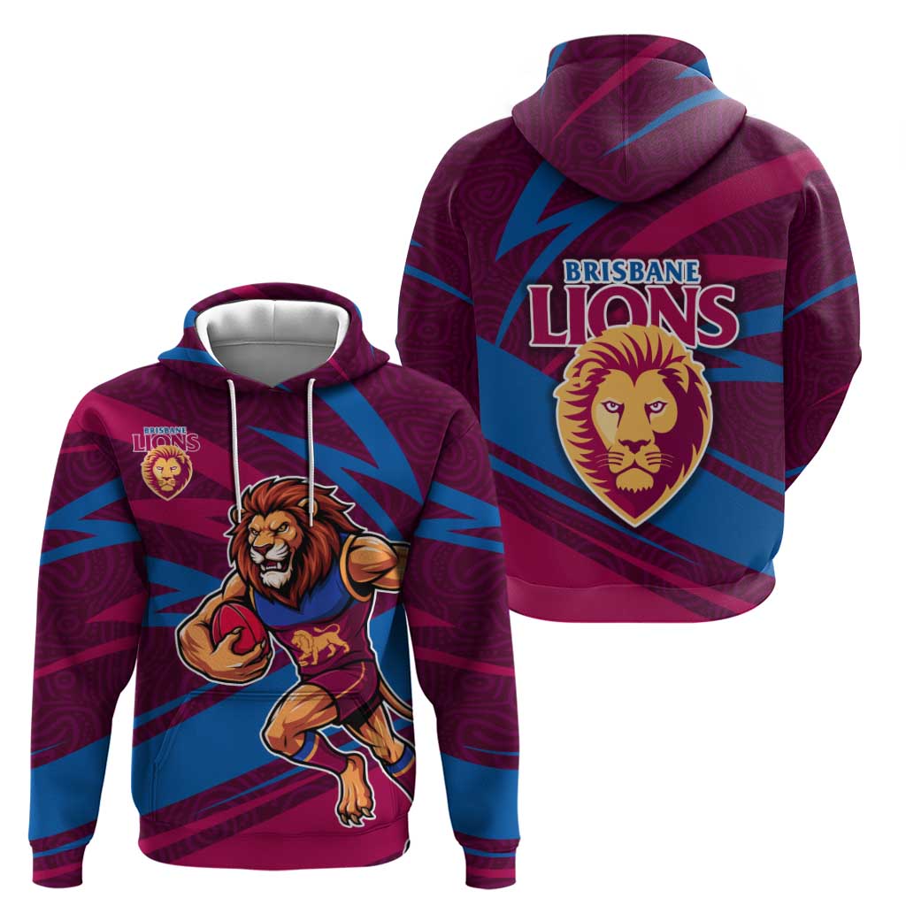 Brisbane Lions Australian Football Hoodie Regal Lion Mascot With Indigenous Pattern Art
