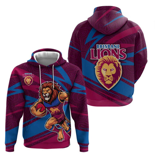 Brisbane Lions Australian Football Hoodie Regal Lion Mascot With Indigenous Pattern Art