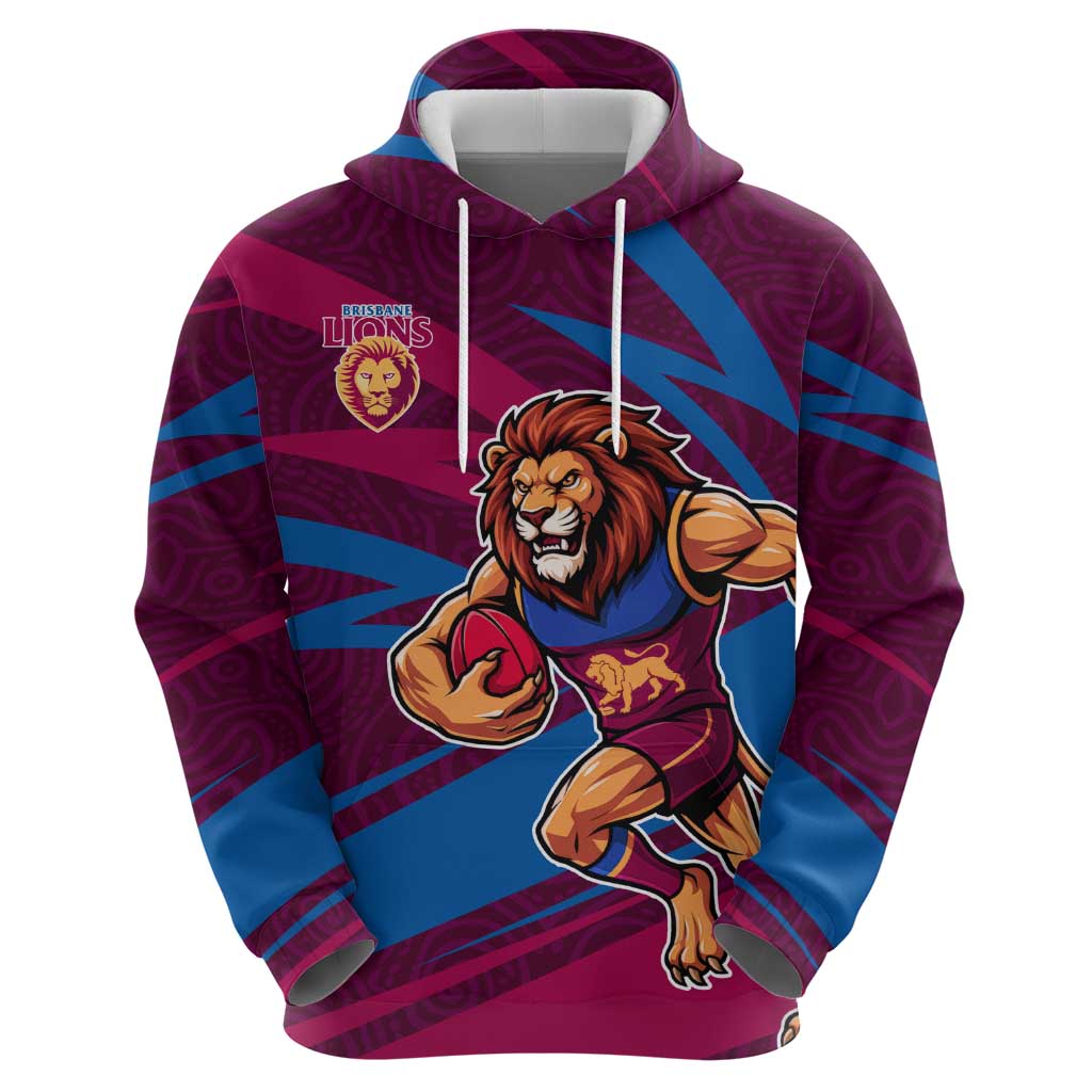 Brisbane Lions Australian Football Hoodie Regal Lion Mascot With Indigenous Pattern Art