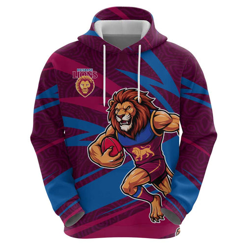 Brisbane Lions Australian Football Hoodie Regal Lion Mascot With Indigenous Pattern Art
