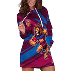 Brisbane Lions Australian Football Hoodie Dress Regal Lion Mascot With Indigenous Pattern Art