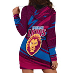 Brisbane Lions Australian Football Hoodie Dress Regal Lion Mascot With Indigenous Pattern Art