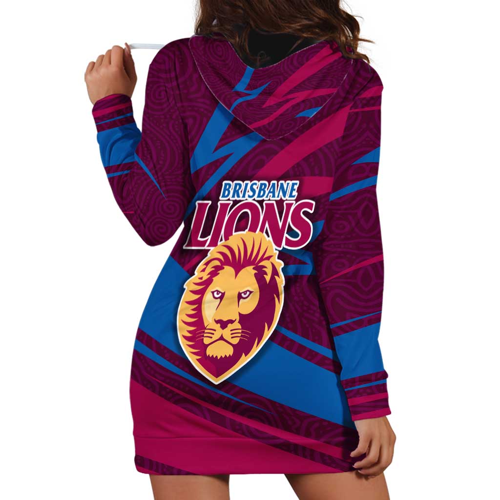 Brisbane Lions Australian Football Hoodie Dress Regal Lion Mascot With Indigenous Pattern Art