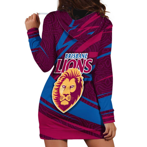 Brisbane Lions Australian Football Hoodie Dress Regal Lion Mascot With Indigenous Pattern Art
