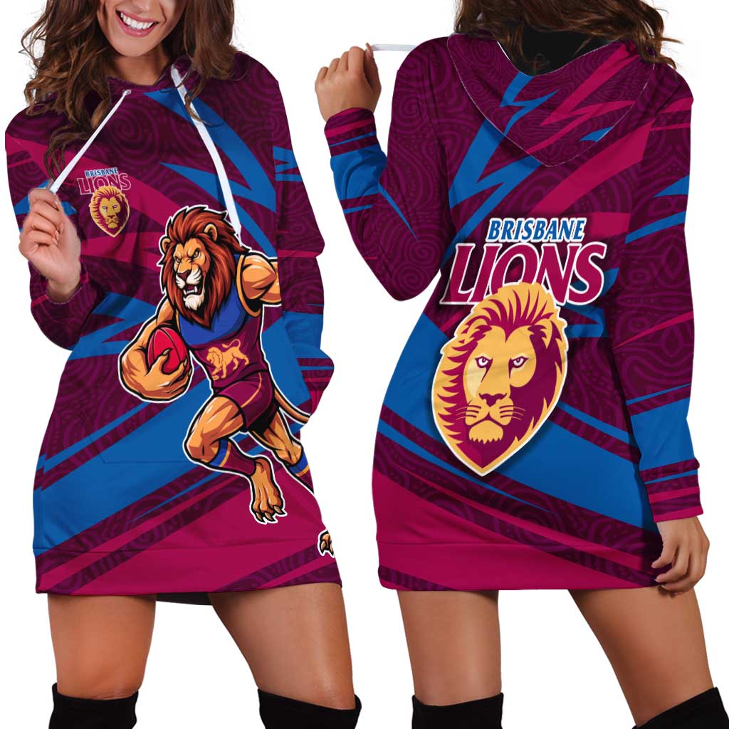 Brisbane Lions Australian Football Hoodie Dress Regal Lion Mascot With Indigenous Pattern Art