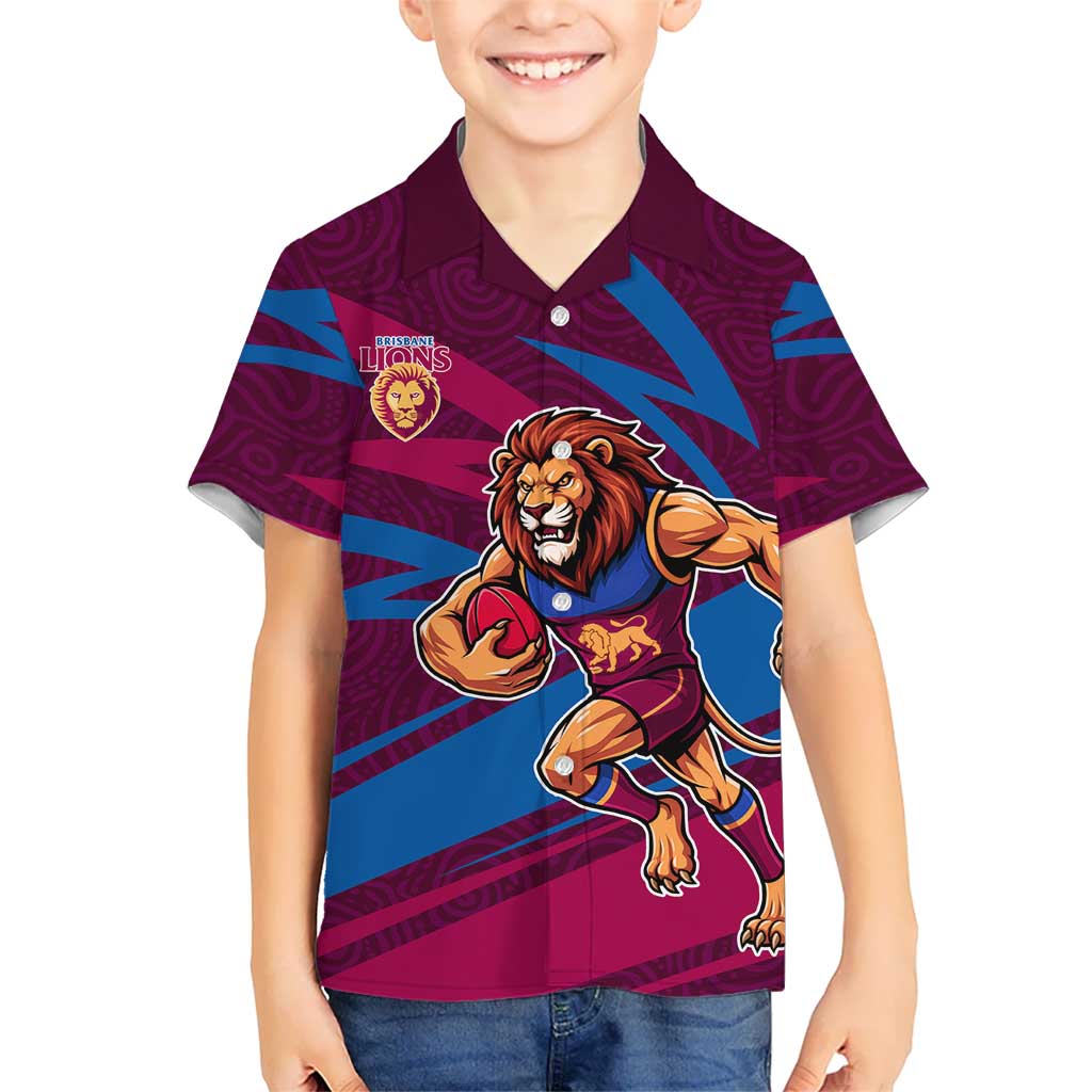 Brisbane Lions Australian Football Kid Hawaiian Shirt Regal Lion Mascot With Indigenous Pattern Art
