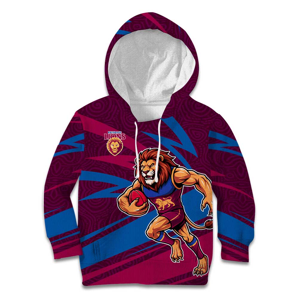 Brisbane Lions Australian Football Kid Hoodie Regal Lion Mascot With Indigenous Pattern Art
