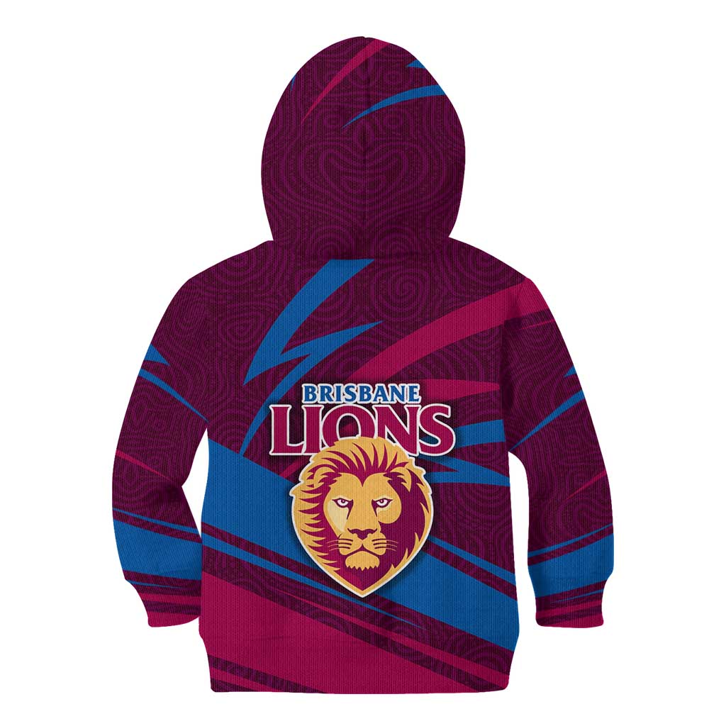 Brisbane Lions Australian Football Kid Hoodie Regal Lion Mascot With Indigenous Pattern Art