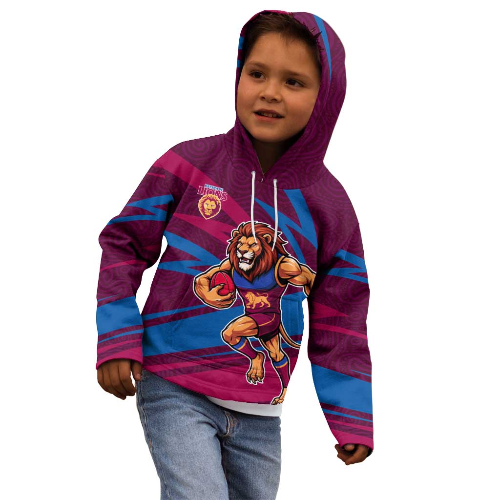 Brisbane Lions Australian Football Kid Hoodie Regal Lion Mascot With Indigenous Pattern Art