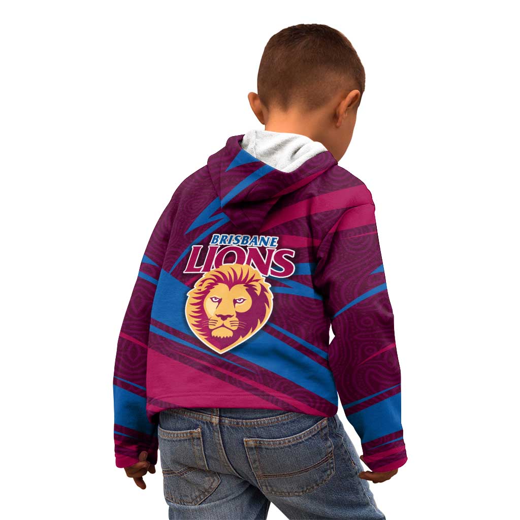 Brisbane Lions Australian Football Kid Hoodie Regal Lion Mascot With Indigenous Pattern Art