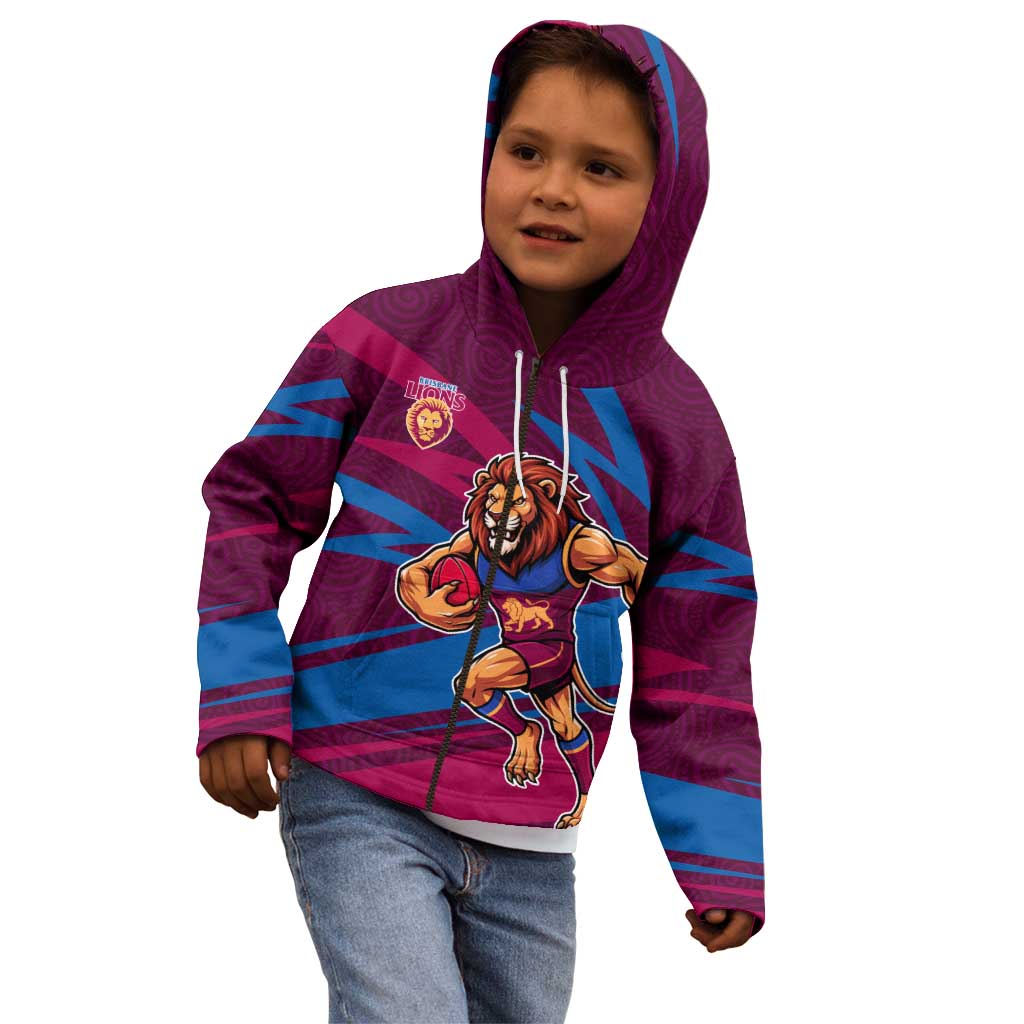 Brisbane Lions Australian Football Kid Hoodie Regal Lion Mascot With Indigenous Pattern Art