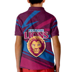 Brisbane Lions Australian Football Kid Polo Shirt Regal Lion Mascot With Indigenous Pattern Art