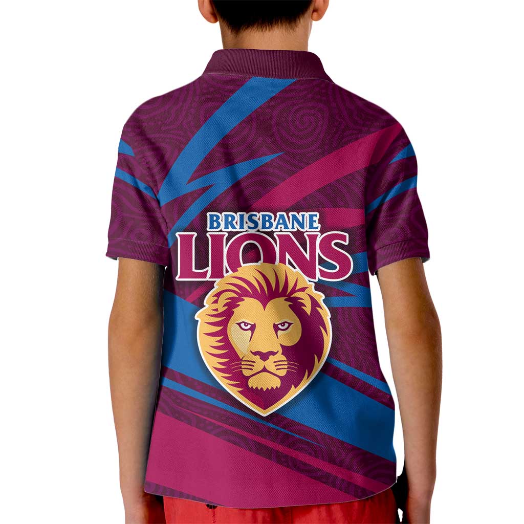 Brisbane Lions Australian Football Kid Polo Shirt Regal Lion Mascot With Indigenous Pattern Art