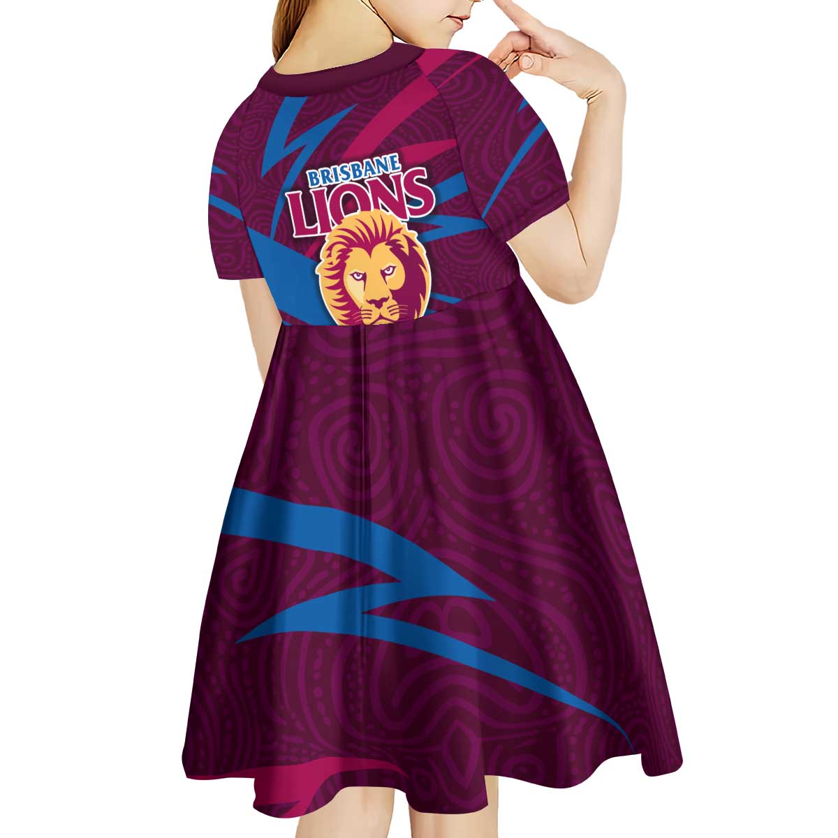 Brisbane Lions Australian Football Kid Short Sleeve Dress Regal Lion Mascot With Indigenous Pattern Art