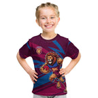 Brisbane Lions Australian Football Kid T Shirt Regal Lion Mascot With Indigenous Pattern Art