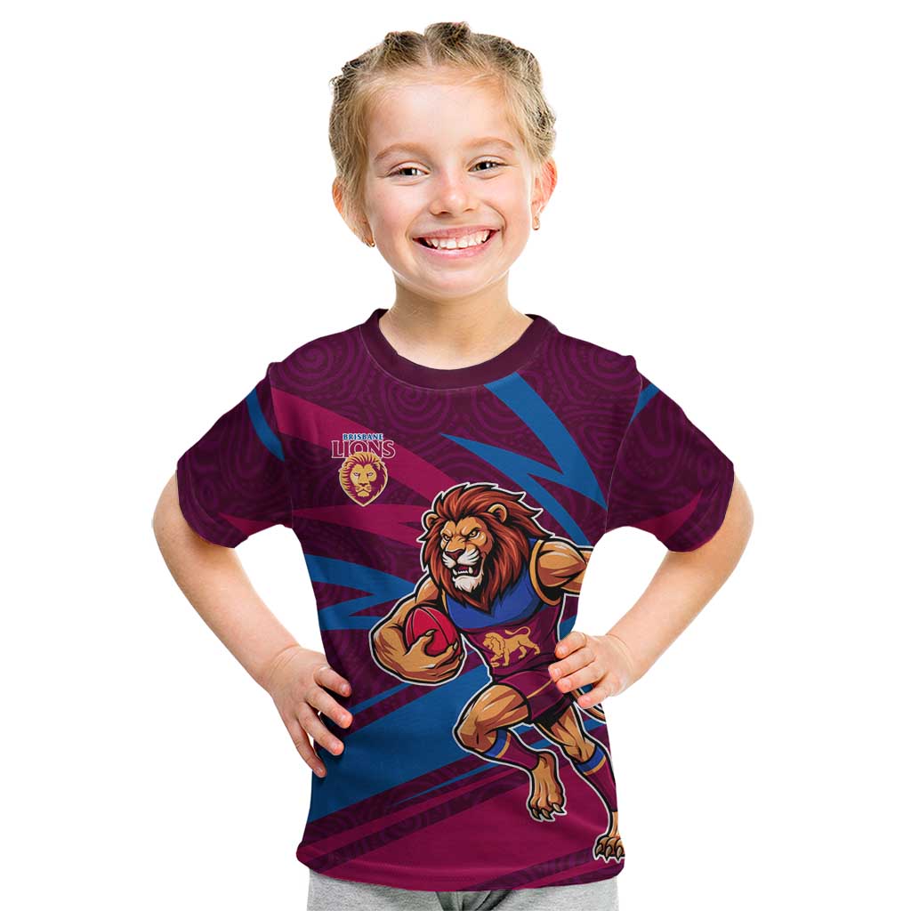 Brisbane Lions Australian Football Kid T Shirt Regal Lion Mascot With Indigenous Pattern Art
