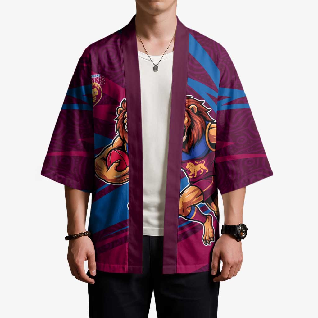 Brisbane Lions Australian Football Kimono Regal Lion Mascot With Indigenous Pattern Art