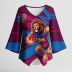 Brisbane Lions Australian Football Kimono Sleeve Blouse Regal Lion Mascot With Indigenous Pattern Art